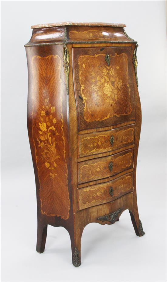 A late 19th century French marquetry inlaid kingwood secretaire à abattant, W.2ft 3in. D.1ft 2in. H.4ft 5in.